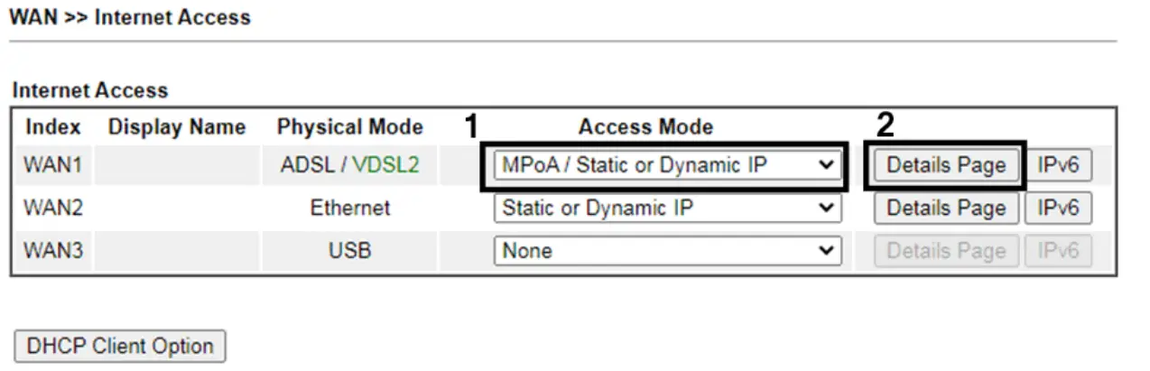DHCP / Static IP connection with FTTC VDSL2