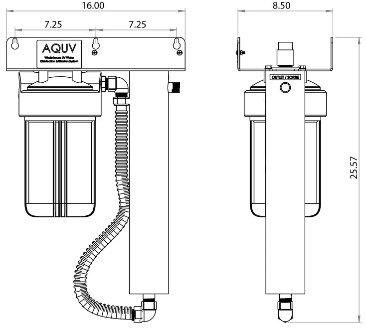 AQUA FLO AQUV-8R1 Ultraviolet Disinfection System - DIMENSIONS