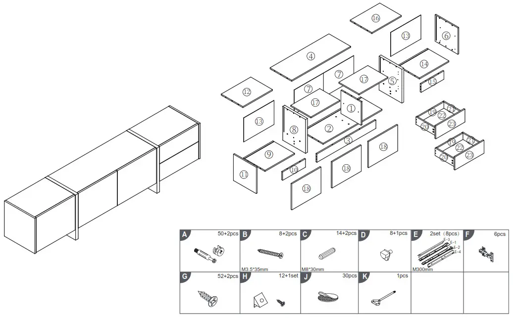 ModernLuxe L-WF300852AAK Contemporary Rectangle Design TV Stand