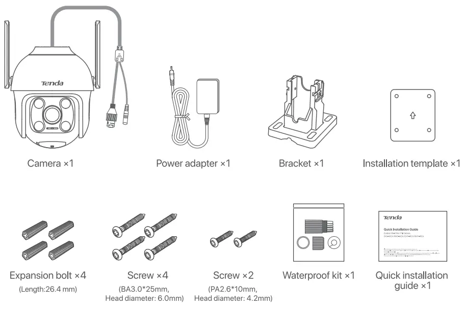 Tenda CH3 WCA Outdoor WiFi Pan or Tilt Camera - package contents
