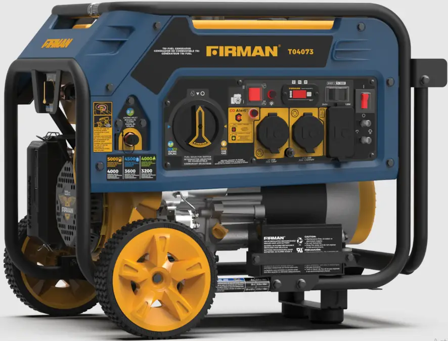 FIRMAN T04073 4000W Electric Start Tri Fuel Portable Generator with CO Alert