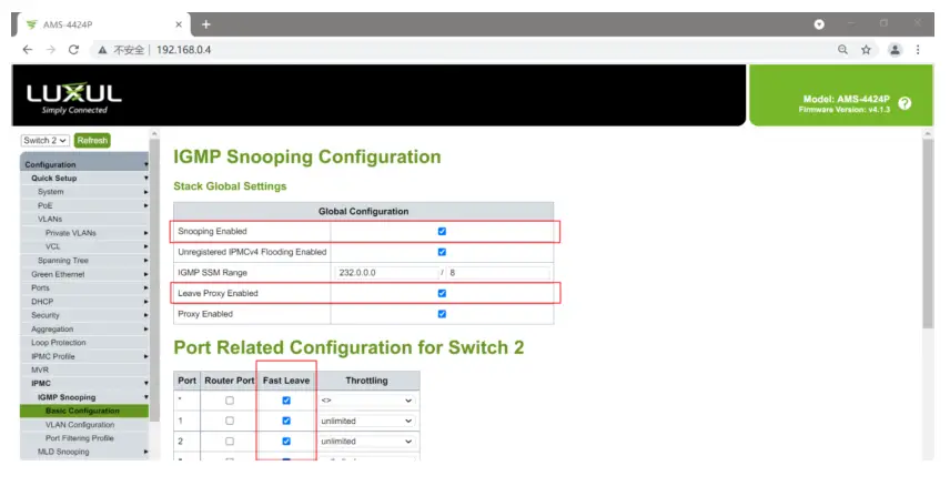 VigilLink AMS-4424P LUXUL PoEplus GbE Managed Switch - Leave