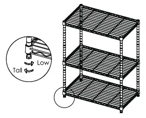 CAPHAUS RWW-CH24143BK Black 3-Tier Adjustable Height Wire Welded Steel Garage Storage Shelving Unit - FIG 10