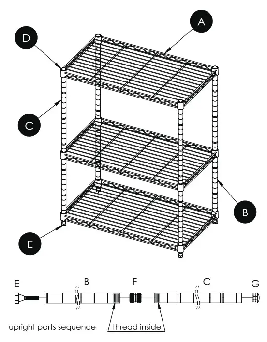 CAPHAUS RWW-CH24143BK Black 3-Tier Adjustable Height Wire Welded Steel Garage Storage Shelving Unit