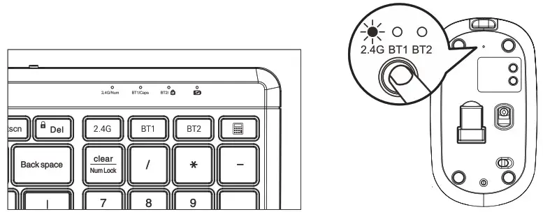 Shenzhen Dwason Technology Co Ltd KB220 Wireless Backlit Keyboard and Mouse - Wireless Connection Mode 3