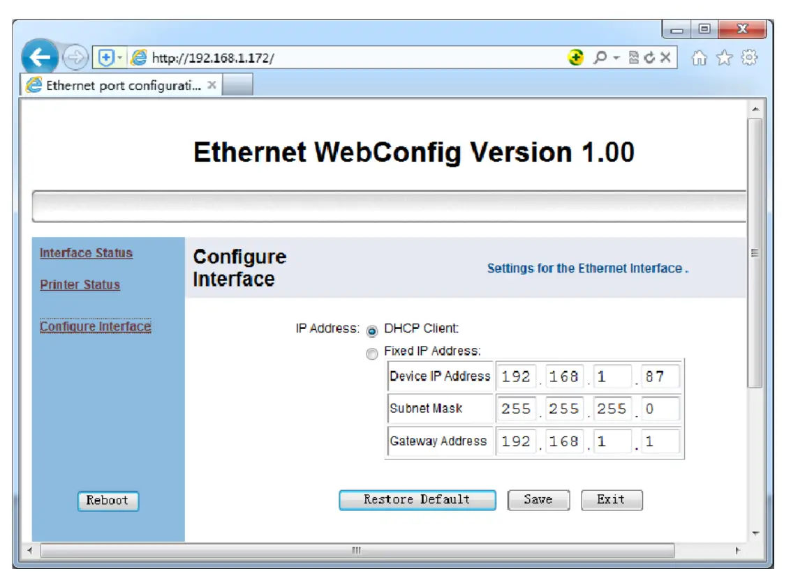 Set Ethernet port IP Address