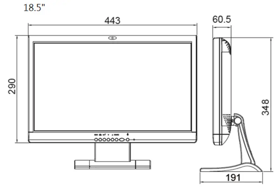 speco technologies M19LED2 LCD Monitor with HDMI - Dimensions 1