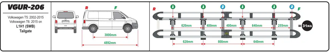 VAN GUARD IN827 ULTI Rack plus - Dimensions