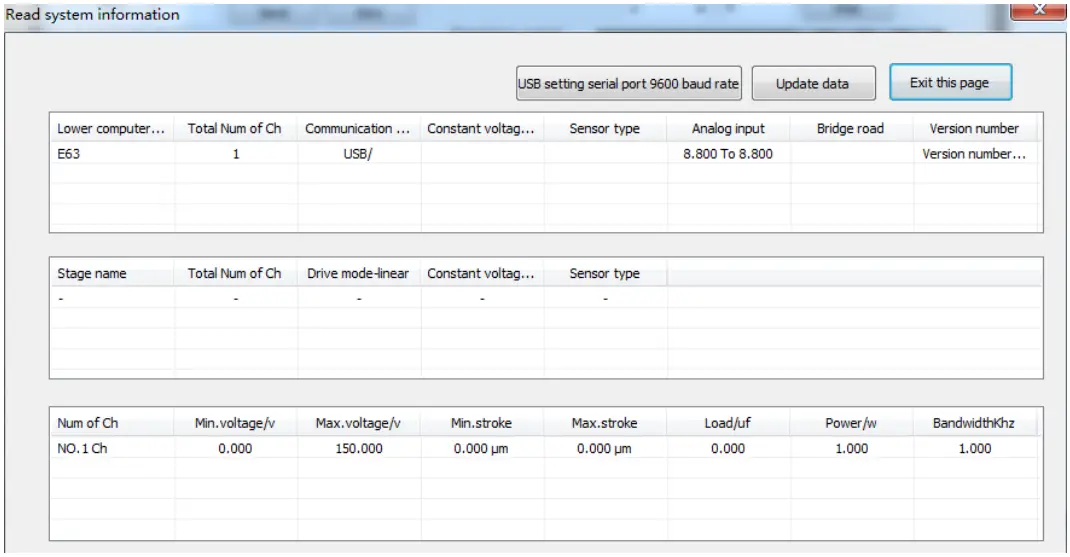 COREMORROW E63.C1K Piezo Controller Software - System Information