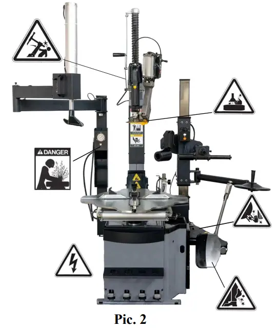 TOOLOTS 819F Automatic Tyre Changer - Danger warning sign