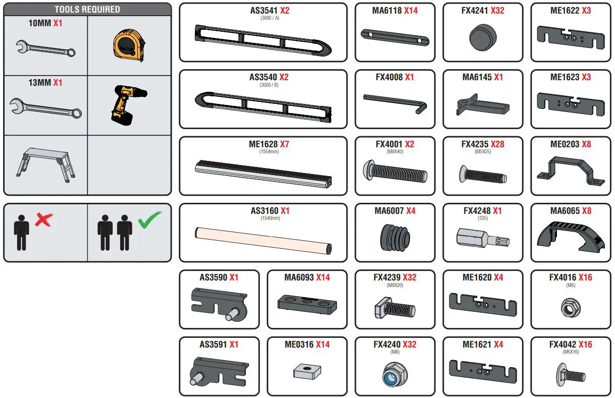 VAN GUARD IN8338 Ulti Rack plus Instruction Manual - SUPPLIED COMPONENTS