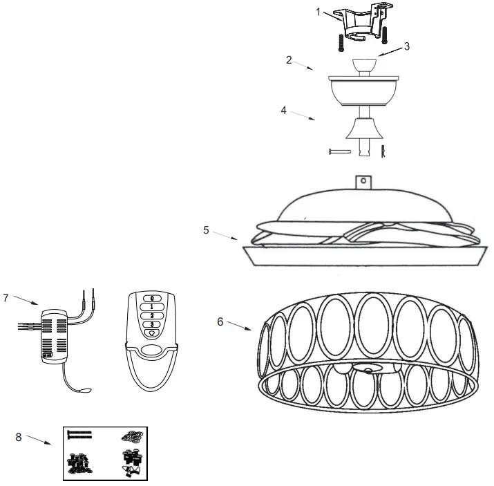 Breezary 24004 CH Ballet 36 Inch Indoor Chrome Crystal Retractable Ceiling Fan - Assembly Drawing