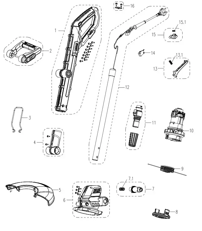 KINGFISHER MGTP430 Corded Grass Strimmer - Exploded Diagram