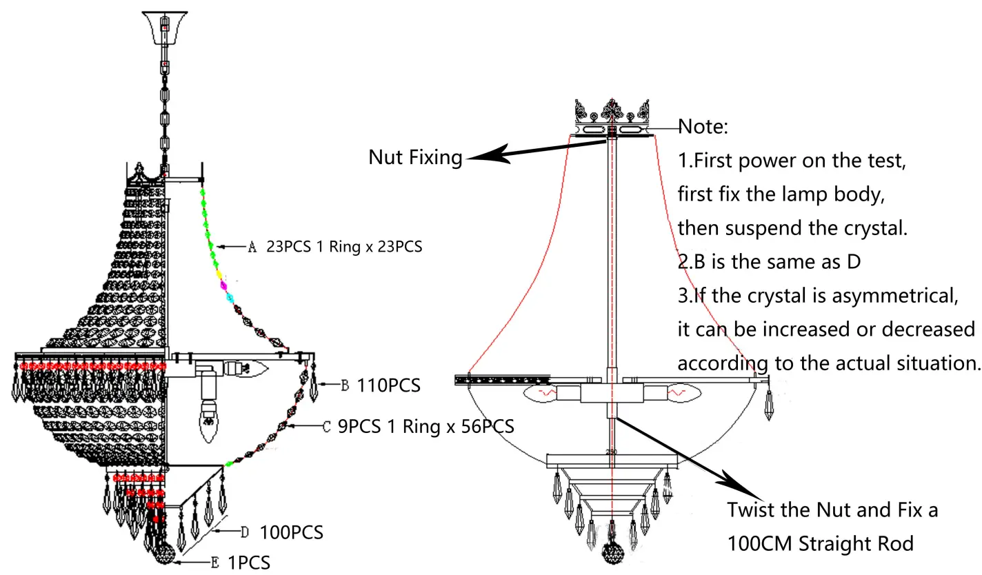 OUKANING HG HCX4110 583 9 Light Luxury Raindrop Classic Empire Style Adjustable Chain Chandelier