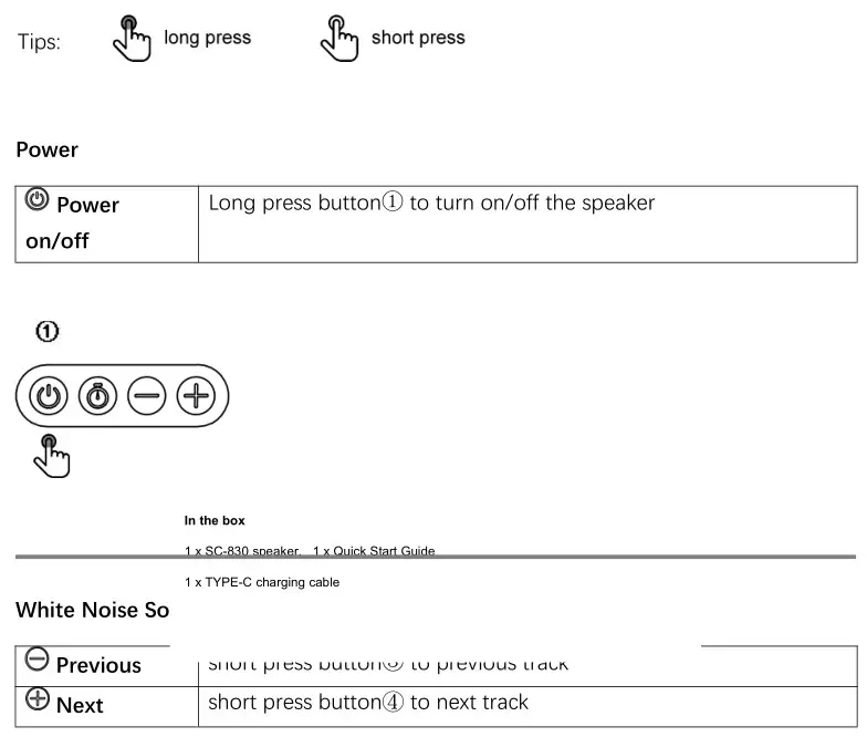 dosii SC909 Aululla Portable White Noise Machine and Wireless Speaker - Product Controls and Indicators 1