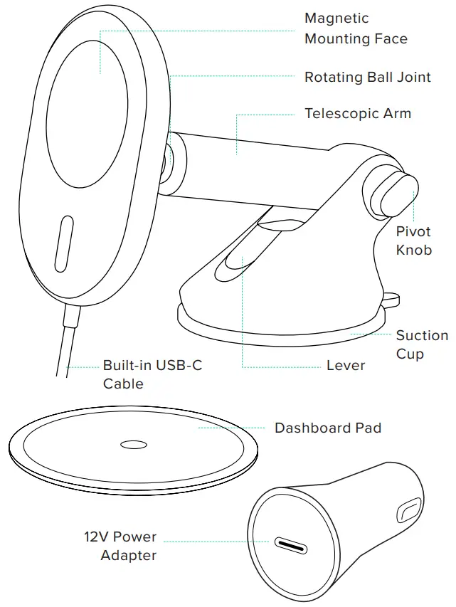 iottie Velox Magnetic Wireless Charging Dash and Windshield Mount - At a Glance