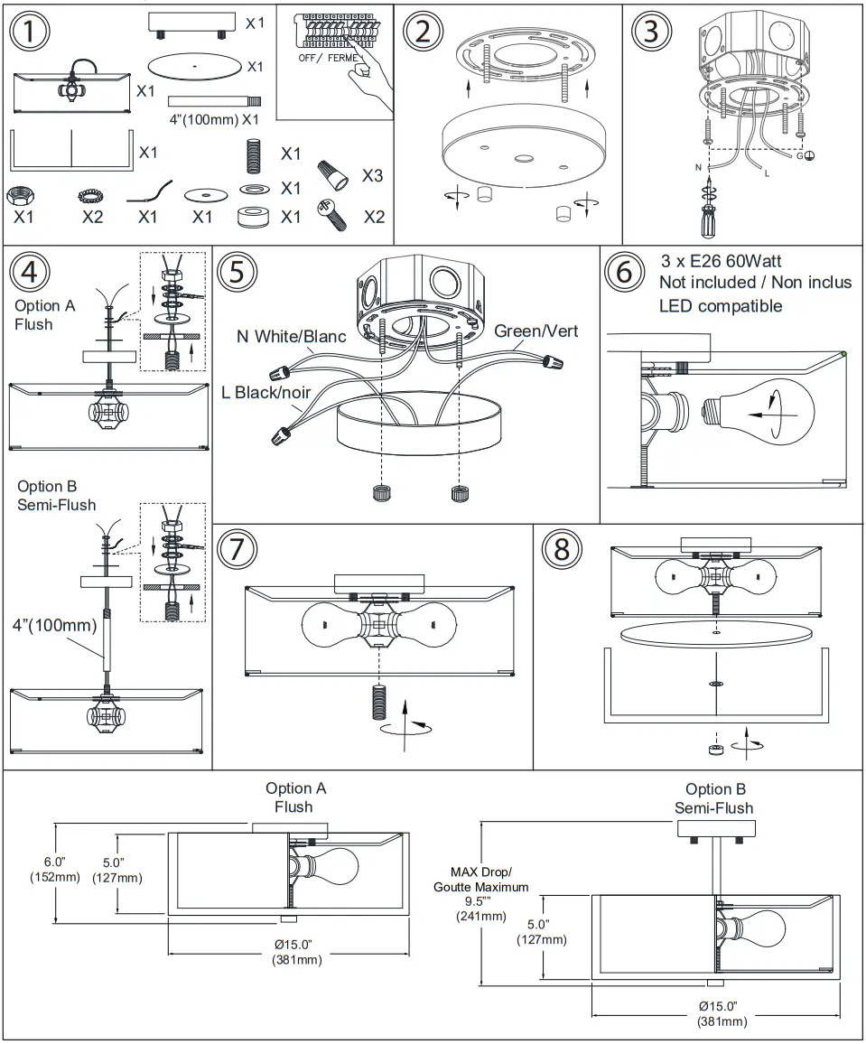 Dainolite PST-153SF Preston Contemporary Flush Lighting - Mounting