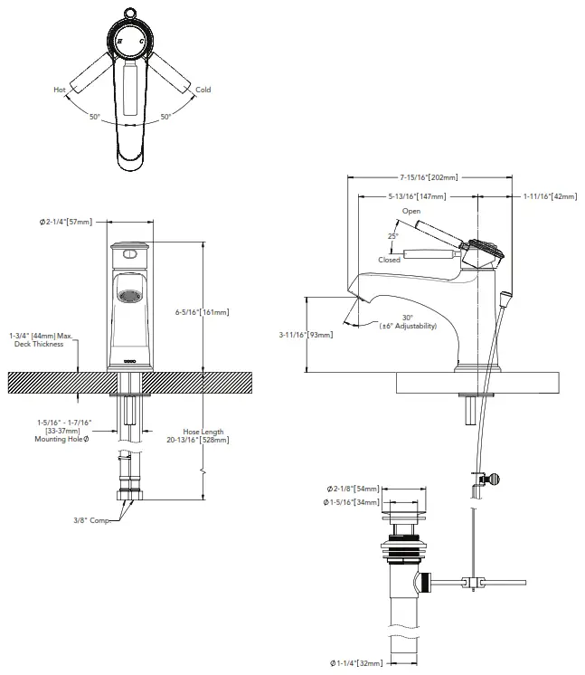 TOTO TL211SD12R Keane Single-Handle Bathroom Sink Faucet - DIMENSIONS