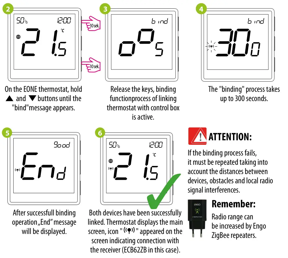 ENGO CONTROLS EONEBATW, EONEBATB Internet Controlled Thermostat - Binding thermostat with the ECB62ZB wireless control box 2