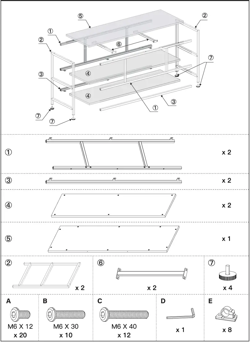 ErgoAV ERTFS5-01 BC TV Stand - Parts and Hardware