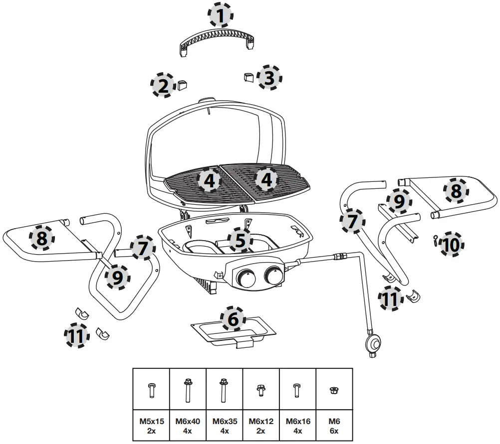 Captiva Designs E02GR012 2 Burner Portable Propane Gas Grill - Package Contents