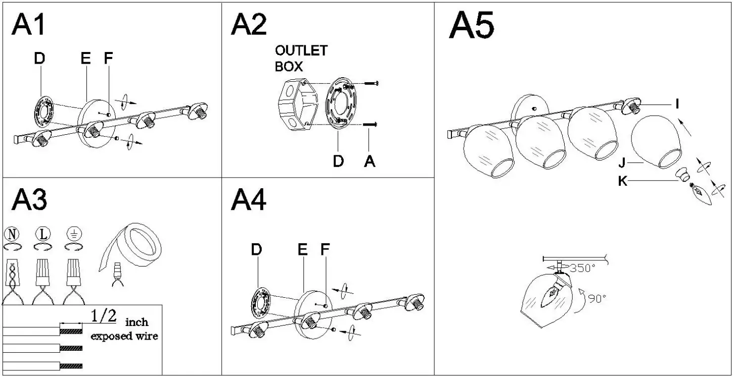 THE HOME DEPOT A04534 Modern 33 in. 4-Light Gold Vanity Light - assembly