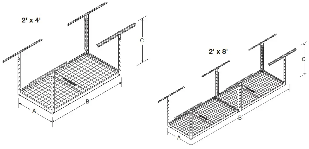 GLADIATOR GALS24M1KG Overhead GearLoft Storage Rack - DIMENSIONS 1