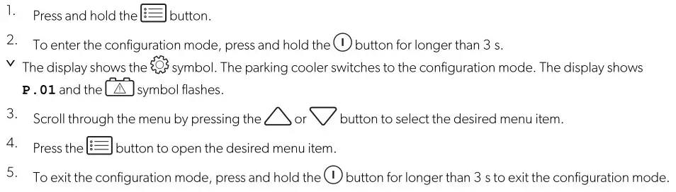 DOMETIC SPX1200I Climate Control Coolair - Using the configuration mode