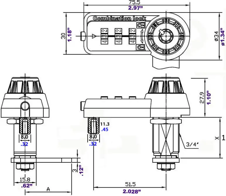 OLYMPUS LOCK 7440 Combi Cam Ultra 3 Dial Lock A7