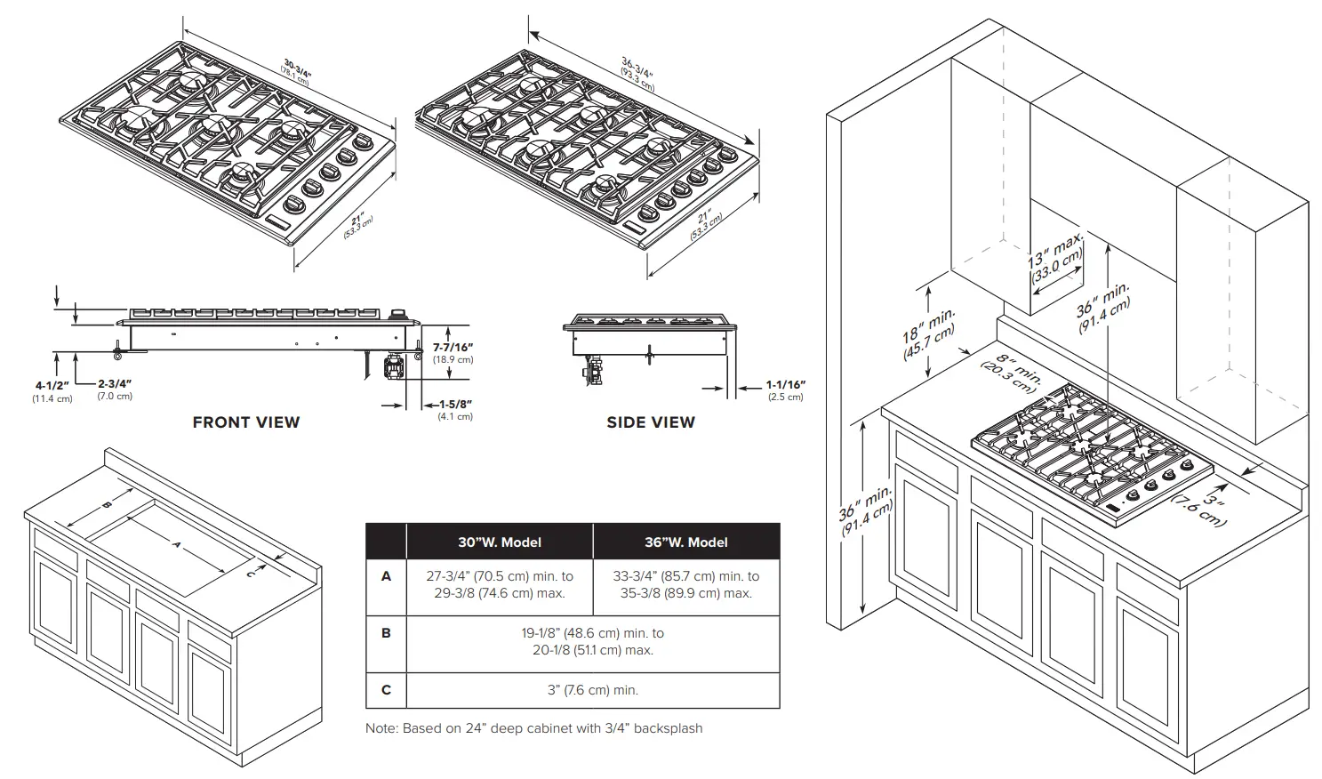 VIKING VGSU53015B Built In 5 Series Gas Cooktops - brochure data