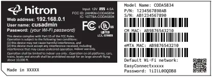 hitron CODA5834 Cable Gateway B3b