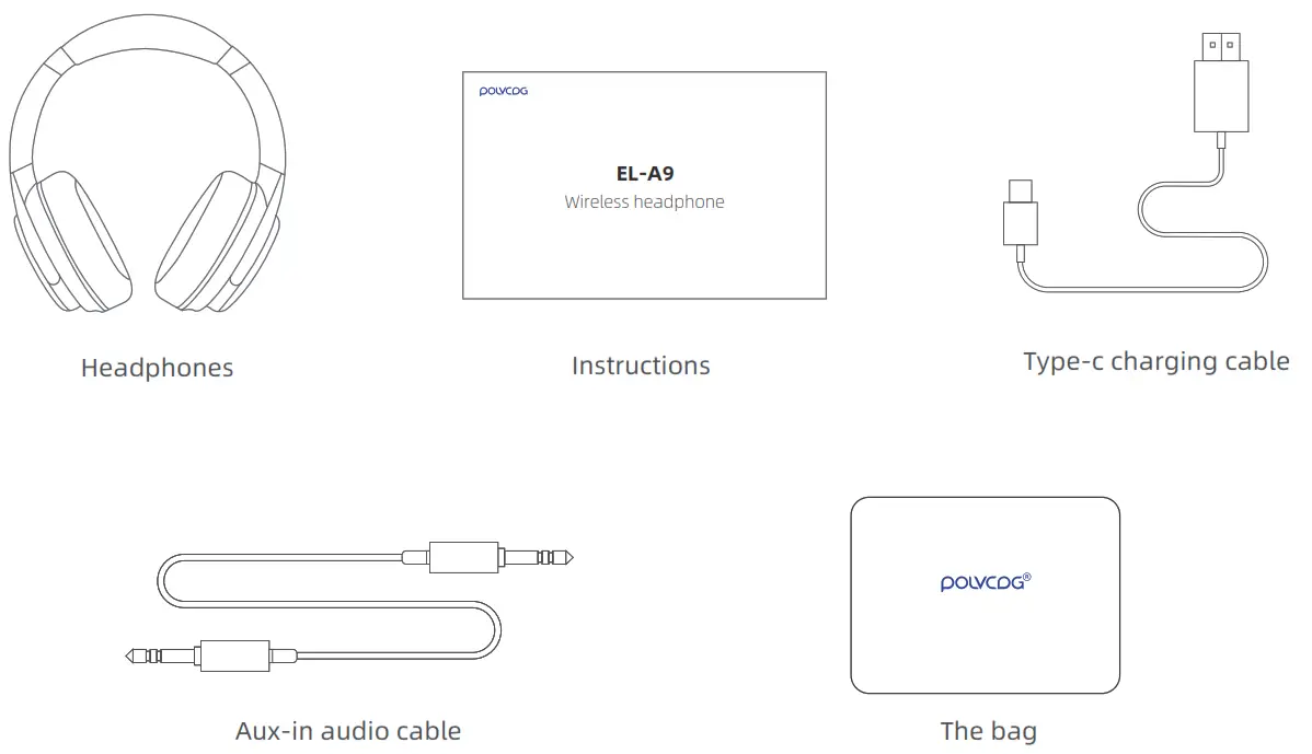 POLVCDG EL A9 Wireless Headphone - Packing list1