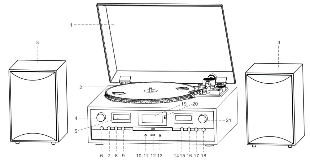 soundmaster PL895 Elite Line Wooden Retro Vinyl Records Player - FRONT VIEW