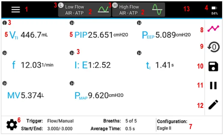 TSI 4090 Certifier Pro Flow Analyzer - Parameter Screen