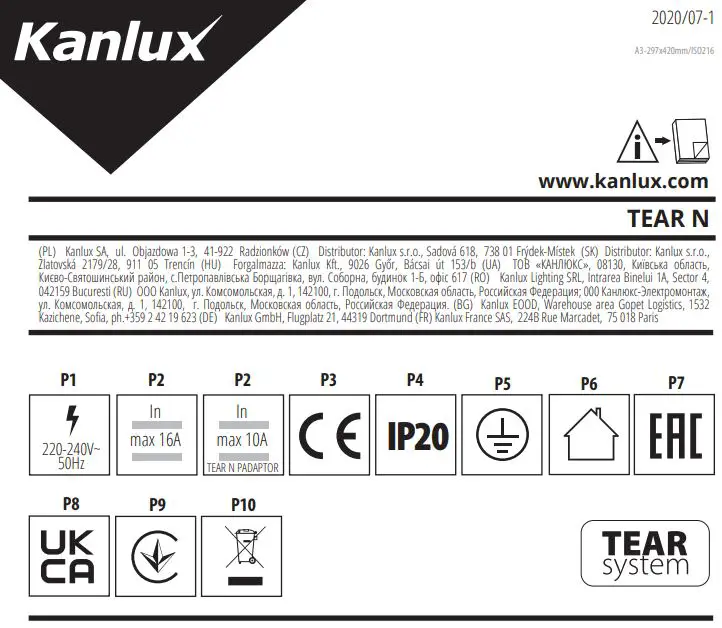 Kanlux RC-PCON W TEAR N Electrical Supply Track Systems User Manual