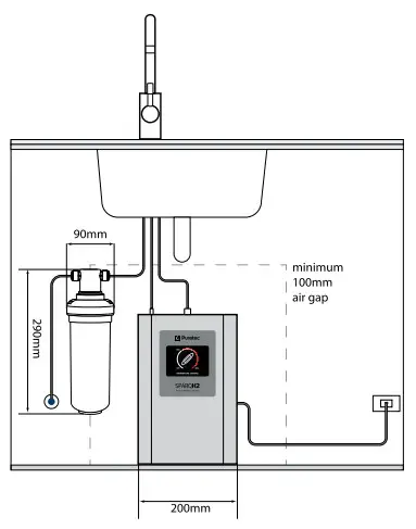 Puretec SPARQ H2 Instant Hot and Ambient Filtered Water Appliance - Dimensions