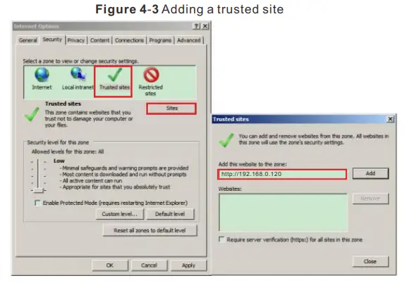 SUNELL SN-IPR80xxHCAA Active Detterence Turret Network Camera - Adding a trusted site