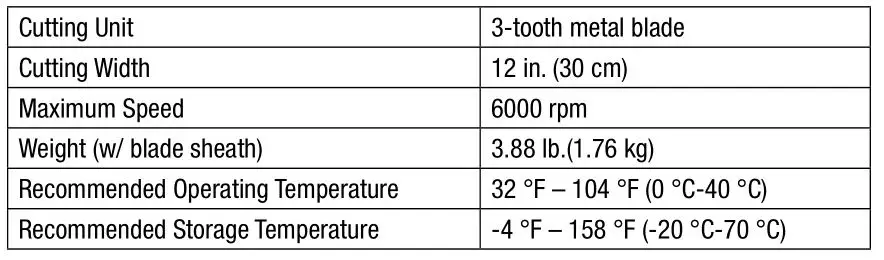 EGO BCA1220 Cordless Multi Tool System - SPECIFICATIONS
