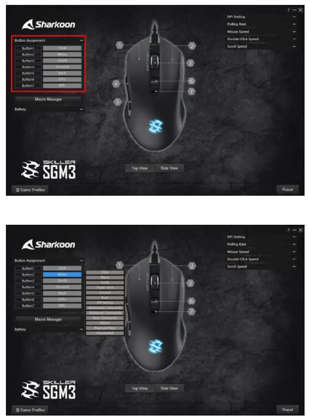 Sharkoon SKILLER SGM3 Wireless Gaming Mouse - Button Assignment