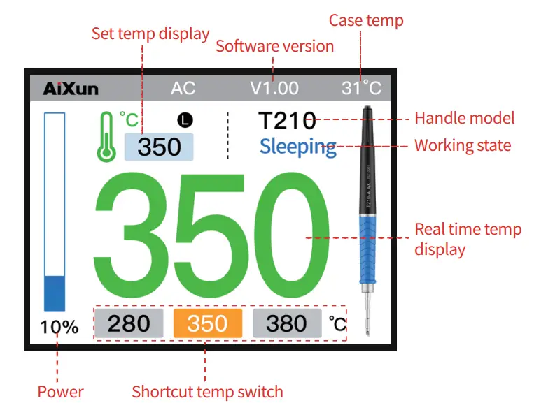Aixun T410 Dual Channel Smart Soldering Station - Main interface