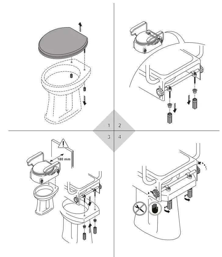 Mounting the toilet seat raiser