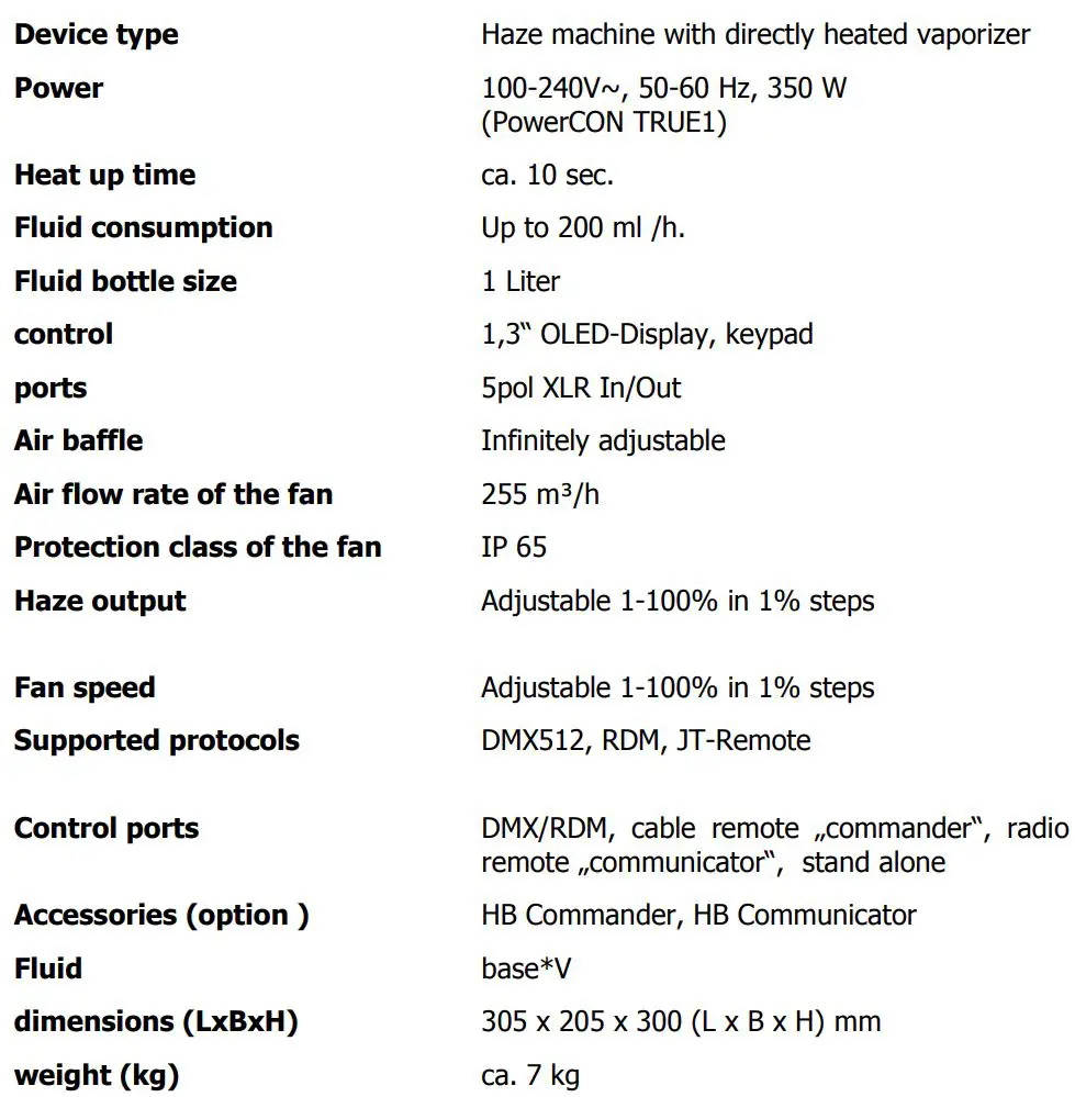 hazebase Hazer² - the Cube Instruction Manual - Technical data