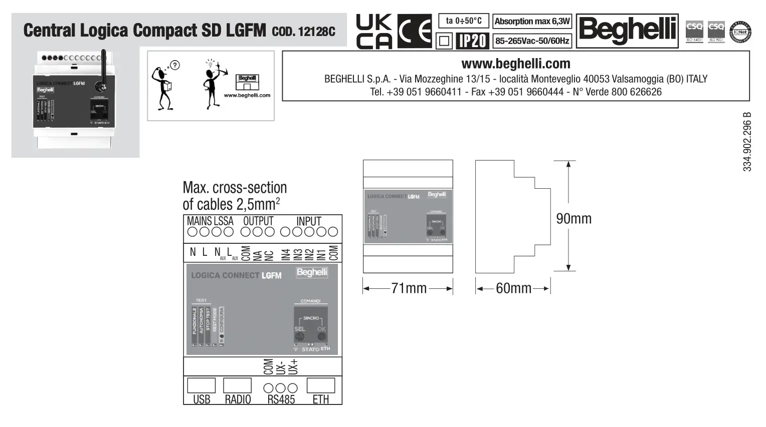 Beghelli 12128C Central Logica Compact SD LGFM Control Unit Instruction Manual