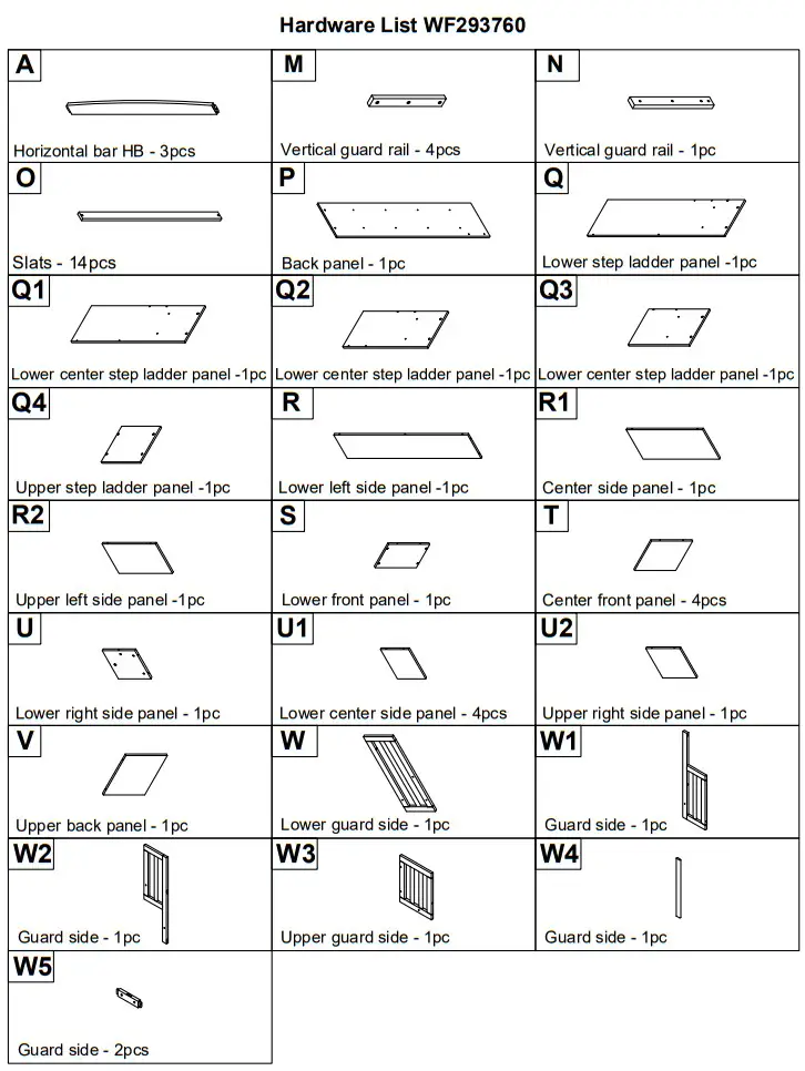 Angel Sar AD000158 Bunk Bed with Stair - Part List 1