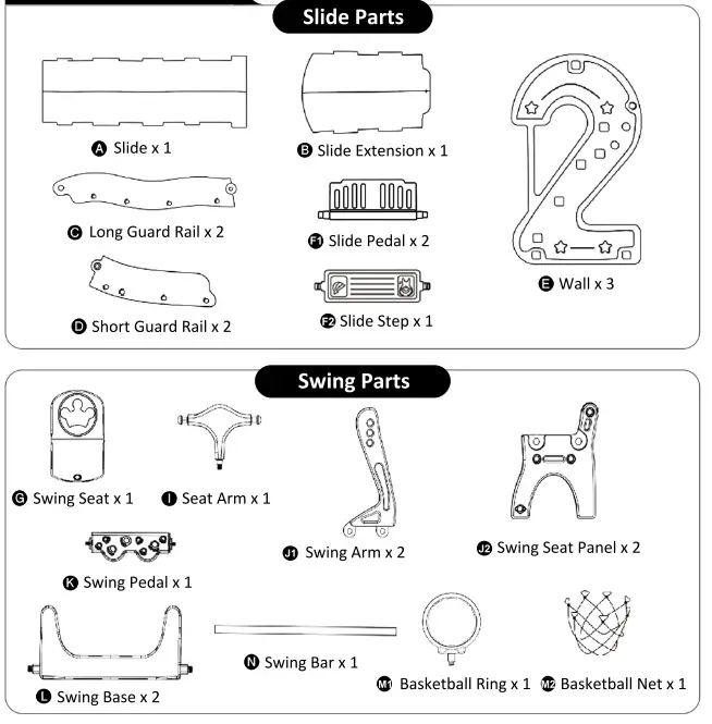 Unbranded LMM283012C 6-in-1 Blue Toddler Slide Kids Playground Climber Playset - PART LIST