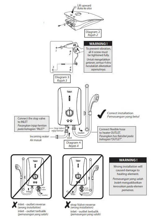 Rubine FLUSSO Series Water Heater - bottom