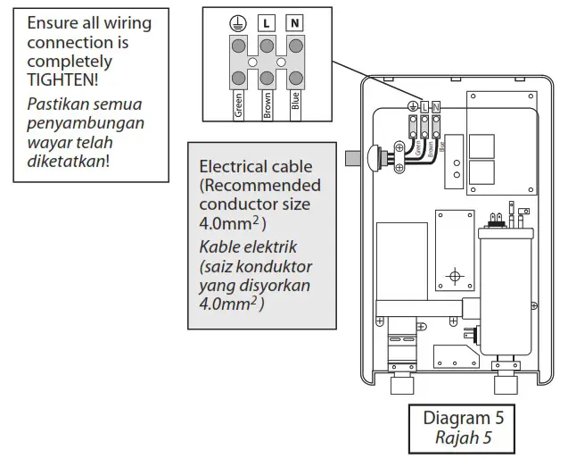 Rubine FLUSSO Series Water Heater - cable