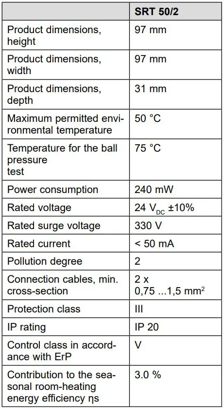 Glow-Worm SRT 50-2 Climastat Select Programmable Room Thermostat User Manual - Technical data