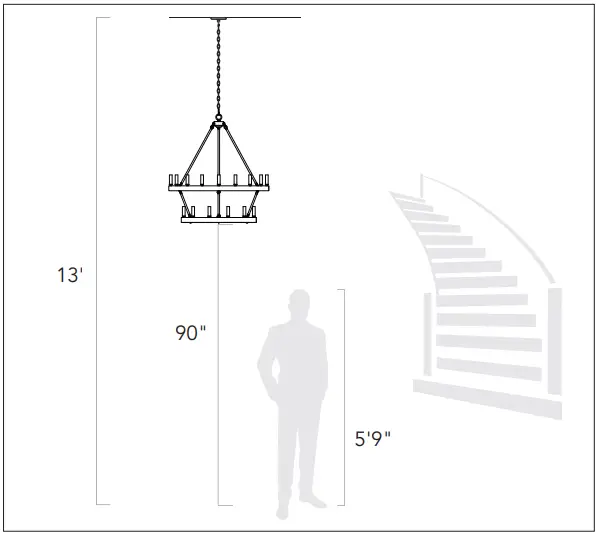 GOLDEN LIGHTING 8322-6SF Kamila 6 Light Gold Semi Flush Ceiling Light - Dimension 2