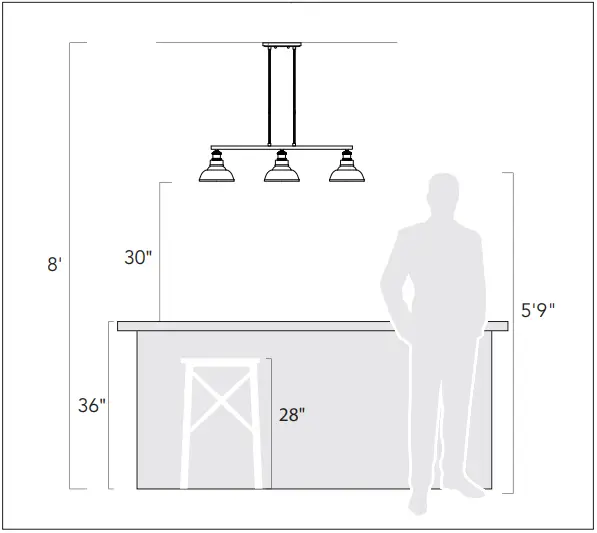 GOLDEN LIGHTING 8322-6SF Kamila 6 Light Gold Semi Flush Ceiling Light - Dimension